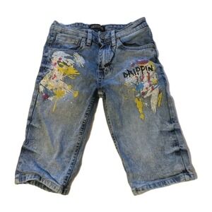 Encrypted NYC Boys 12 Denim Shorts Streetwear Multi Colored Painted Moto Grunge